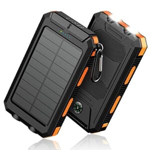 Solar-Charger-Power-Bank - 36800mAh Portable Charger,QC3.0 Fast Charger Dual USB Port Built-in Led Flashlight and Compass for All Cell Phone and Electronic Devices(Orange)