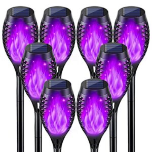 Christmas Decorations Outdoor, 8Pack Purple Christmas Lights Outdoor Flickering Flame, Waterproof Solar Tiki Torches, LED Outside Halloween Decor Solar Lights for Garden Yard Porch Lawn Decorations