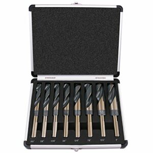 EFFICERE 8-Piece Premium 1/2” Reduced Shank Silver and Deming Large Drill Bit Set in Aluminum Carry Case, M2 High Speed Steel, 135-Degree Split Point | SAE Inch Size 9/16” - 1” by 1/16th Increment
