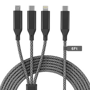 USB C to Multi 3 in 1 USB Long Charger Cable, 2M/6Ft Fast Braided Charging Cord, Universal Multiple Ports Long Charging Cable with USB C/Micro USB/Lightning Connector for iPhones Android