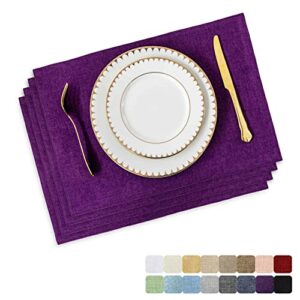 Home Brilliant Placemats Set of 4 Heat Resistant Dining Table Place Mats for Kitchen Table, 13 x 19 inches, Purple