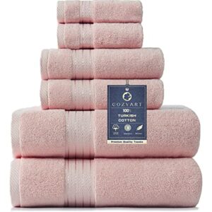 COZYART Pink Bath Towels Set, Turkish Cotton Hotel Large Bath Towels Soft for Bathroom, Thick Bathroom Towels Set of 6 with 2 Bath Towels, 2 Hand Towels, 2 Washcloths, 650 GSM