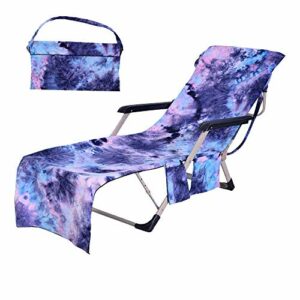 Beach Chair Cover with Side Pockets,Microfiber Chaise Lounge Chair Towel Cover for Sun Lounger Pool Sunbathing Garden Beach Hotel,Easy to Carry Around,No Sliding,Tie-Dye Blue(82.5