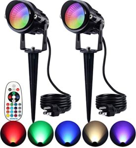 SUNVIE Christmas Spotlight Outdoor 12W RGB Color Changing Landscape Lights with Remote Control 120V LED Landscape Lighting Waterproof Spot Lights with Plug for Yard Path Tree Garden Decorative, 2 Pack