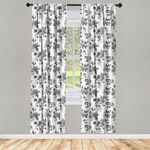 Ambesonne Black and White Curtains, Vintage Floral Pattern Victorian Classic Royal Inspired New Modern Art, Window Treatments 2 Panel Set for Living Room Bedroom, Pair of - 28