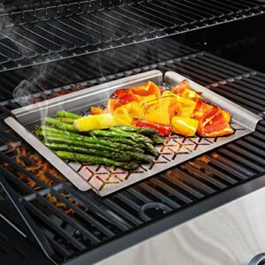 Unicook Grill Topper 16 Inch, premium Vegetable Grill Basket, Warp-Free Stainless Steel Grill Pan, Heavy Duty BBQ Tray Accessories for Grilling Veggie Seafood Meat and Kabob