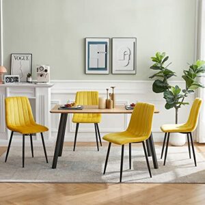 NORDICANCA Velvet Dining Chair Set of 4, Armless Yellow Reading Chair with Sewing Threads Metal Coated Legs, Modern Side Chair for Home