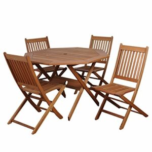 Amazonia Chaise 5-Piece Patio Octagon Dining Table Set | Eucalyptus Wood | Ideal for Outdoors and Indoors, 47Lx43Wx36H, Light Brown