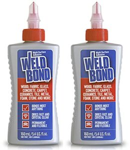 Weldbond Multi-Surface, Non-Toxic Adhesive Glue, Bonds Most Anything. Wood Glue or for Crafts Fabric Glass Mosaic Carpet Ceramic Tile Metal Stone & More. ​Dries Crystal Clear 5.4oz /160ml - 2 Pack