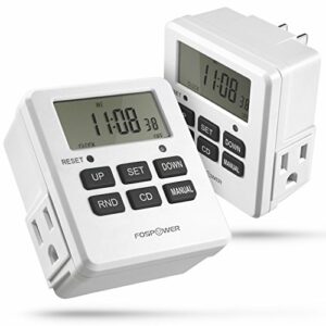 FosPower Timer Outlet [ETL Listed] 125V/15A LCD Digital Indoor Outlet Timer, 7 Day Programmable Timer with 2 AC Plug Capacity for Lights, Lamps, Fans & Electrical Outlets (2 Pack)