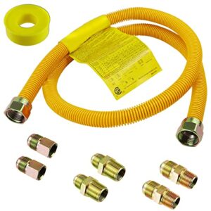 48 Inch Gas Hose Connector Kit for Stove, Dryer, Gas Water Heater, Pipe Diameter 5/8 in. OD（1/2 in. ID）, Connector Size 1/2