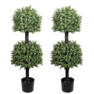 40'' Outdoor Artificial Boxwood Double Ball Topiary Trees Potted Plants Home Decor 2 Pack