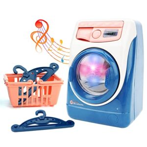 deAO Washing Machine Toy for Kids Dollhouse Furniture Pretend Play Household Appliance Realistic Sounds with Lights Laundry Play Set with Rotatable Roller for Children Birthday Present…