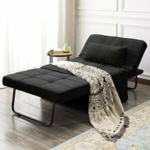 Vonanda Ottoman Sleeper Chair Bed,Mid-Century Soft Tufted Velvet Folding Sofa Bed with Unique Sense of Gloss,Convertible Couch Recliner for Living Room and Homeoffice,Velvet Black
