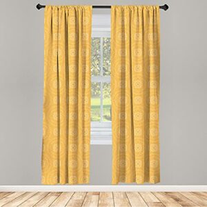 Lunarable Yellow Mandala Window Curtains, Delicate Paisley in Thin Floral Circles Lace Style Old Fashioned, Lightweight Decor 2-Panel Set with Rod Pocket, Pair of - 28
