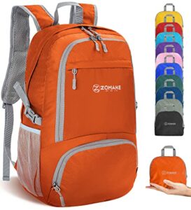 Packable Hiking Backpack Water Resistant,30L Lightweight Daypack Foldable Backpack for Travel,By Zomake(Orange)