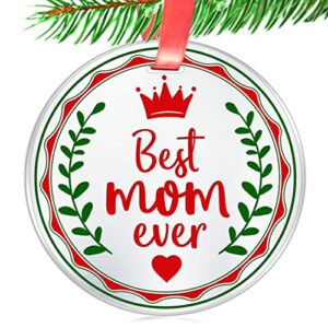 Elegant Chef Christmas Ornament Gift for Mother- Best Mom Ever- Xmas Holidays Celebration Decoration Gift for Mommy- Festival Collectible Keepsake- 3 inch Flat Stainless Steel