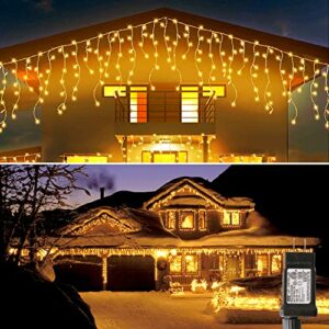 Blingstar Icicle Lights 32.8Ft 300 Led 8 Modes Christmas Lights Plug in Warm White String Lights for Christmas Wedding Party Home Garden Bedroom Indoor Outdoor Decoration