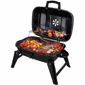 CUSIMAX Charcoal BBQ Grill, Portable Small Grills and Smokers Folding Tabletop Grills, for Camping Patio Backyard and Anywhere Outdoor Cooking, 18-Inch, Black