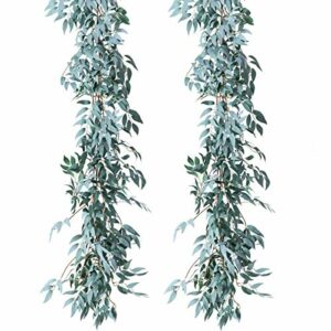 NANSSY 2 Pack Greenery Garland, Willow Greenery Garland, Artificial Willow Leaves Garland for Wedding Decor, Table, Party, Home Decor, Greenery Decor, Garlands Decor (Gray)