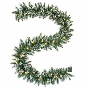 WBHome Pre-lit 9 Feet/106 Inch Christmas Garland with 50 LED Lights, Frosted Snowy White Holiday Decorations, Battery Operated (Batteries NOT Included)