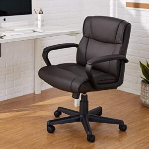 Amazon Basics Padded Office Desk Chair with Armrests, Adjustable Height/Tilt, 360-Degree Swivel, 275Lb Capacity - Dark Brown