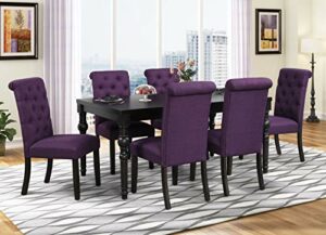Roundhill Furniture Leviton Urban Style Dark Washed Wood Dining Set: Table and 6 Chairs, Purple