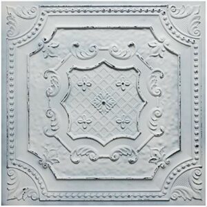 TalissaDecor Faux Tin Ceiling Tile. Box of 10 2'X2' Tiles (~40 sq.ft). Easy to Install PVC Panels - Glue up/Drop in Installation. Gorgeous Antique Vintage Look Ceiling. MDL#TD04 (10, Old Black White)