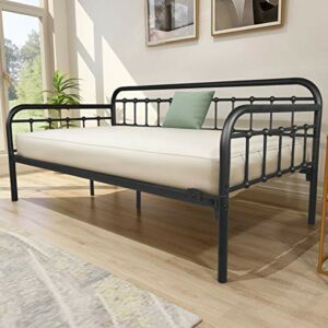Metal Daybed Frame Heavy Duty Metal Slats Sofa Bed Platform Mattress Foundation Twin Day Bed Black Sanded Color