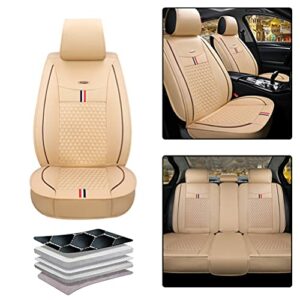 Kalaiya Leather Car Seat Cover for Toyota Solara 5 Seat Covers All Season Protection Full Set Cushion Beige