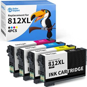 Kolor Expert Remanufactured Ink Cartridge Replacement for Epson 812XL 812 XL T812XL Work for Workforce Pro WF-7840 WF-7820 EC-C7000 Printer ( 4-Pack)