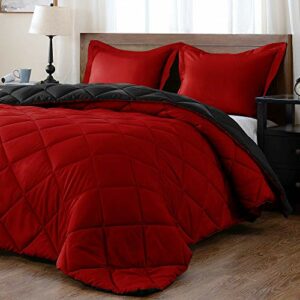 downluxe Lightweight Solid Comforter Set (Twin) with 1 Pillow Sham - 2-Piece Set - Red and Black - Down Alternative Reversible Comforter