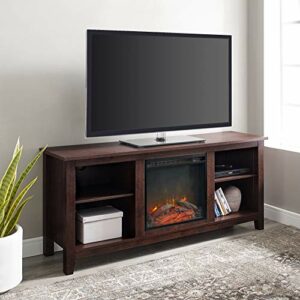 Walker Edison Wren Classic 4 Cubby Fireplace TV Stand for TVs up to 65 Inches, 58 Inch, Brown