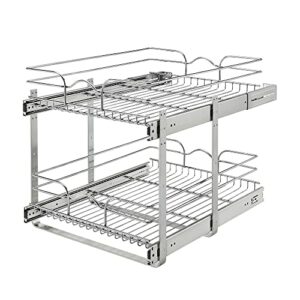 Rev-A-Shelf 5WB2-1822CR-1 18 x 22 Inch 2-Tier Wire Basket Pull Out Shelf Storage for Kitchen Base Cabinet Organization, Chrome
