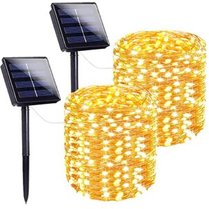 Extra-Long Solar String Lights Outdoor, 2-Pack Each 72FT 200 LED Solar Lights Outdoor, Waterproof Copper Wire 8 Modes Solar Fairy Lights for Christmas Tree Garden Party Wedding (Warm White)