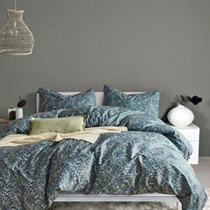 Blue Floral Duvet Cover King Size Cotton Flowers Pattern King Bedding Set Garden Style Comforter Cover Set with Zipper Closure-Luxury Quality Soft Durable Easy Care (3pcs, King Size)