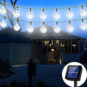 Solar String Lights Globe 38 Feet 66 Crystal Balls Waterproof LED Fairy Lights 8 Modes Outdoor Starry Lights Solar Powered String Light for Garden Yard Home Party Wedding Decoration (White-66LED)