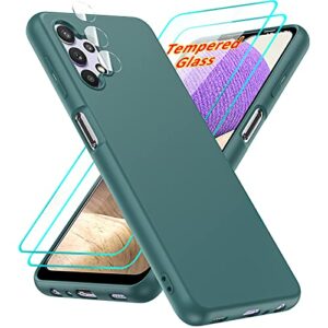 Samsung Galaxy A32 5G Case, Galaxy A32 5G Case with [2 Pack] Tempered Glass Screen Protector & Camera Lens Protector, LeYi Liquid Silicone Soft Microfiber Liner Phone Case for Samsung A32 5G, Green