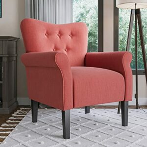 BELLEZE Modern Accent Chair Armchair for Living Room or Bedroom with Wooden Legs, High Back Rest, Padded Armrest, and Comfortable Cushioned Seat - Allston (Brick)
