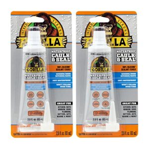 Gorilla Waterproof Caulk & Seal100% Silicone Sealant, 2.8oz Squeeze Tube, Clear (Pack of 2)