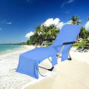 Beach Chair Cover Towel with Side Pockets Microfiber Portable Chaise Lounge Chair Towel for Pool Garden Sun Lounger Sunbathing Vacation (Blue)