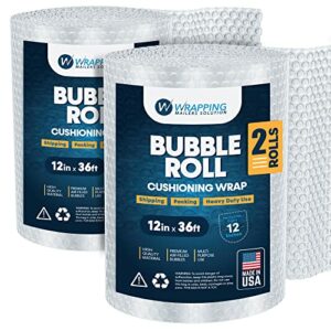2-Pack Air Bubble Cushioning Roll Wrap 12-Inches X 72 - Feet Perforated Every 12-Inch For Shipping -For Packing and Moving Boxes Heavy Duty, Made In USA-High Quality…