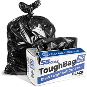 ToughBag 55 Gallon Trash Bags, 35 x 55” Large Industrial Black Trash Bags (50 COUNT) - 55-Gallon Outdoor Garbage Bags for Commercial, Janitorial, Lawn, Leaf, and Contractors - Made in USA