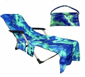 Beach Chair Cover with Side Pockets,Microfiber Chaise Lounge Chair Towel Cover for Sun Lounger Pool Sunbathing Garden Beach Hotel,Easy to Carry Around,No Sliding,Tie-Dye Green(82.5