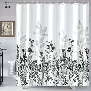 Neasow Black and Grey Shower Curtain, Watercolor Floral Bathroom Curtain Black and White Shower Curtains 72×72 inches