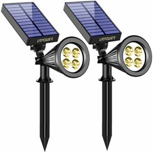 URPOWER Solar Lights 2-in-1 Solar Powered 4 LED Adjustable Spotlight Wall Light Landscape Light Bright and Dark Sensing Auto On/Off Security Night Lights for Patio Yard Driveway Pool… (Warm White)