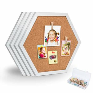 Facilife 4 Packs Cork Board Pin Board, Cork Boards for Walls with Frame, Decorative White Bulletin Board for Office, School & Home (Includes 16 Push Pins, 16 Wood Clips)