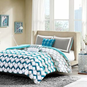 Intelligent Design Cozy Comforter Set Geometric Design Modern All Season Vibrant Color Bedding Set with Matching Sham, Decorative Pillow, Full/Queen, Finn Blue 5 Piece