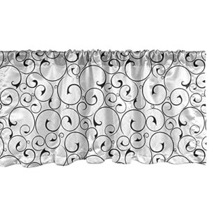 Ambesonne Black and White Window Valance, Vintage Swirls Pattern with Monochrome Ornamental Old-Fashioned Design, Curtain Valance for Kitchen Bedroom Decor with Rod Pocket, 54