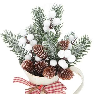 Christmas Floral Picks, 10Pcs White Christmas Glitter Berries Stems Artificial Pine Cone Holly Berry Branches Snowy Holiday Floral Sprays for Xmas Tree Wreath Garland, Crafts, Gift Wrap, DIY Ornament